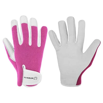 Afbeelding van WESTWOOD FOX Dames / heren lederen tuinhandschoenen Thorn Proof tuin werkhandschoenen (medium, roze)