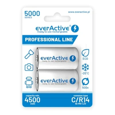 Afbeelding van 2 Stuks R14 C 5000mAh herlaadbaar everActive Professional