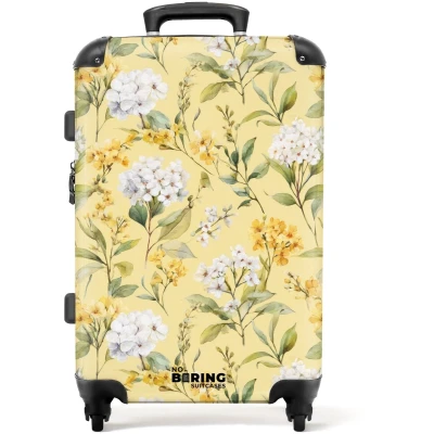 Afbeelding van NoBoringSuitcases.com Grote koffer Bloesem patroon geel Kinderkoffer geschikt voor jongen en meisjes Reiskoffer met 4 wielen Trolley op wieltjes Rolkoffer groot kinderen 72 liter Ruimbagage valies 20kg