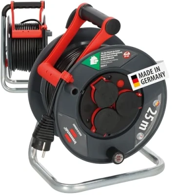 Afbeelding van Brennenstuhl Garant V2 IP44 Kabelhaspel 25m buiten (Made in Germany, 3 veiligheidscontactdozen met verbeterde aanraakbeveiliging, speciaal plastic)