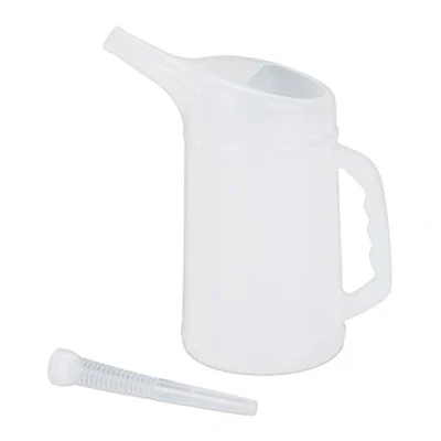 Afbeelding van Relaxdays oliekan met schenktuit meetbeker olie flexibele tuit kan wit 2 liter