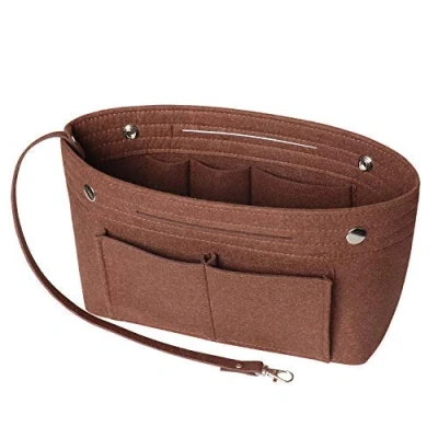 Afbeelding van Soyizom Vilten handtas, portemonnee, organizer, tas in met sleutelhanger voor Speedy Neverfull, 8 kleuren, Koffie, large