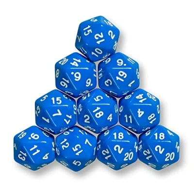 Afbeelding van 10 x polyedrische W20 dobbelstenen voor rol en tabletopspellen (blauw)