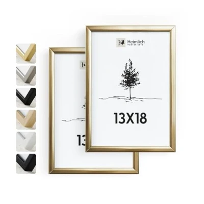 Afbeelding van Heimlich® Fotolijst 13x18 cm, Aluminium Metaal, Goud, 2 Pack Middelgrote met Plastic Plaat Wandmontage of Tafelbladweergave