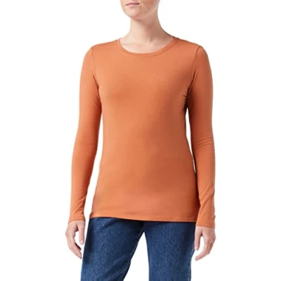 Afbeelding van Amazon Essentials Women&#039;s T shirt met lange mouwen en ronde hals in klassieke pasvorm (verkrijgbaar grote maten), Karamel, XXL