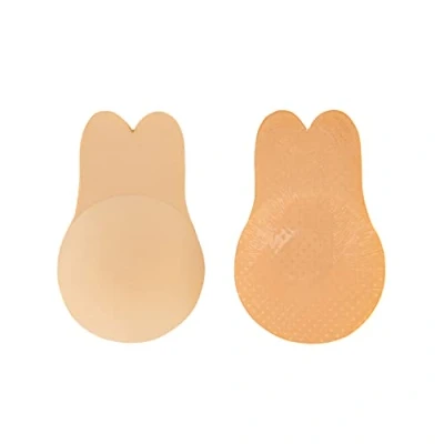 Afbeelding van Bye Bra stoffen Pull Up Beha, Konijn Vorm, Zelfklevende Plakbeha, Herbruikbare nippel cover, Beige, M