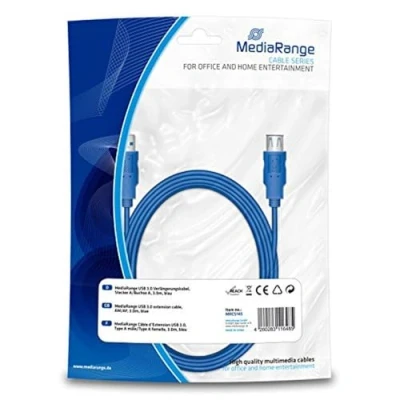 Afbeelding van MediaRange USB 3.0 Verlengkabel, Stekker A naar bus A, 3,0m, blauw