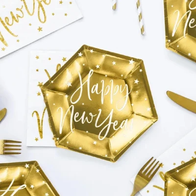 Afbeelding van Partydeco Borden Happy New Year gold (6 stuks)