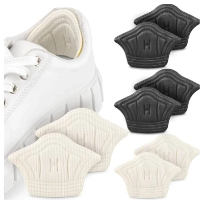 Afbeelding van SULPO hielkussen voor te grote schoenen, past in bijna elke schoen, zelfklevend dankzij de sterke kleefpads, op maat snijden, inzetstukken van katoen en spons, 4 paar (gemixt, 5 mm)