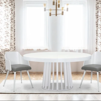Afbeelding van Set van 2 Scandinavisch Perzisch wit hout en grijze simili stoelen Menzzo