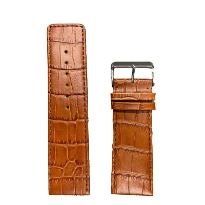 Afbeelding van Horlogeband 30 mm Cognac bruin Echt leer in croco print Roestvrijstalen gesp