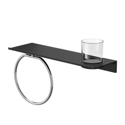 Afbeelding van Geesa Leev Planchet 40cm Zwart met handdoekring chroom