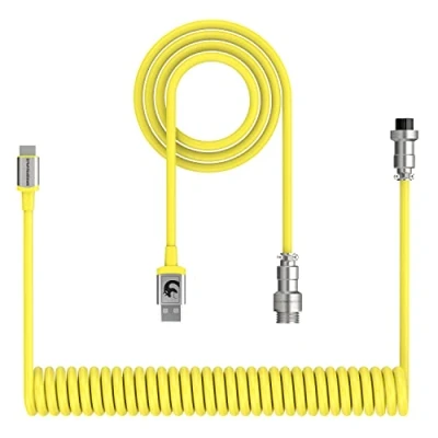 Afbeelding van XINMENG C01 opgerolde toetsenbordkabel, TPU uitschuifbare aangepaste USB C Aviatorkabel, Type naar A, met afneembare gouden metalen luchtvaartconnector voor mechanische