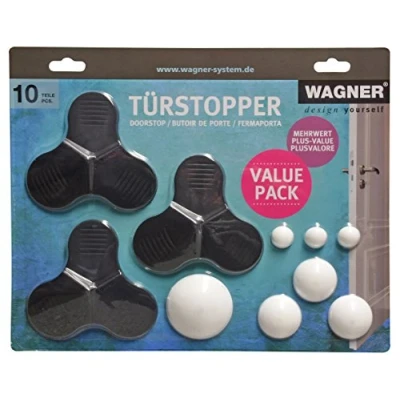 Afbeelding van WAGNER Deurstopper &amp; muur stopper/muur buffer VALUE PACK voordeelpak 10 delig zwart/wit 3 x 3STOP, wandbuffer 15700010