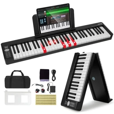Afbeelding van VEVOR Opvouwbare piano met 61 toetsen, Bluetooth MIDI, digitale elektronische piano, draagbaar, pedaal, verlichte aanraakgevoelige tas, oplaadbaar, inklapbaar