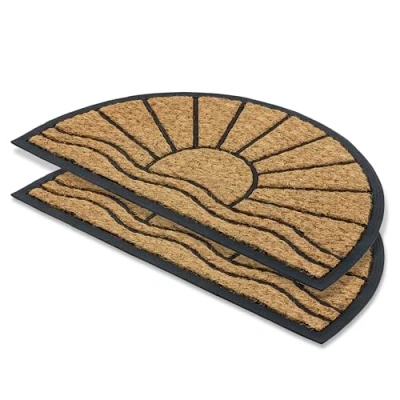 Afbeelding van antislip buitendeurmat weerbestendig Coco Deluxe entreemat van rubber en kokos antibacterieel vuilvanger 45x75 cm set 2 zon halfrond