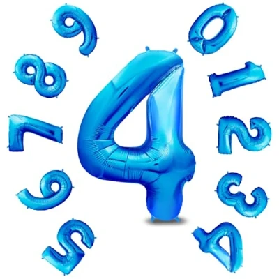 Afbeelding van envami Ballon Verjaardag XXL Blauw 4 Giant Folieballon in 40&quot; 101cm Decoratie Nummer voor Vliegt met Helium