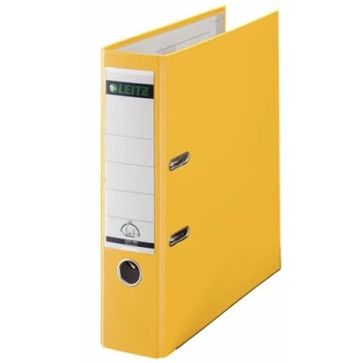 Afbeelding van Leitz Plastic hendelboogvijl, 90 procent gerecycleerde kaart, 30 pre consumer gerecycled plastic, met duimgat en rado ringen, 80 mm rug 600 vel capaciteit, geel, 10101015