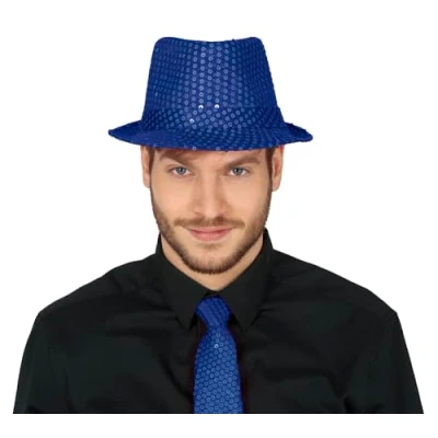 Afbeelding van Guirca Glitter verkleed hoedje blauw accessoires volwassenen/heren met pailletten
