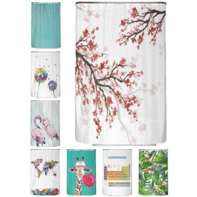 Afbeelding van arteneur® Anti schimmel douchegordijn, 120 x 200 cm, gerecycled, Oeko Tex standaard 100, verzwaarde zoom, ondoorzichtig, wasbaar, 8 ringen, kersenbloesem