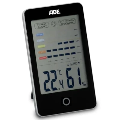 Afbeelding van ADE Digitale hygrometer met schimmelalarm, vochtmeter groot lcd display, zwart