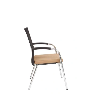 Afbeelding van Vergaderstoel F260 4 poots frame met zwarte rug mesh en beige zitting