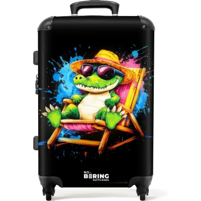 Afbeelding van NoBoringSuitcases.com® Koffer groot Rolkoffer lichtgewicht Zomerse krokodil met graffiti Reiskoffer 4 wielen Grote trolley XL 20 kg bagage