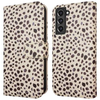 Afbeelding van Samsung Galaxy S21 FE Hoesje Kunstleder iMoshion Bookcase Black And White Dots Telefoonhoesje