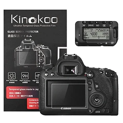 Afbeelding van kinokoo EOS 6D schermbeschermer + topschermbeschermer, 0,25 mm gehard glas met 9H hardheid, film voor Canon digitale camera, luchtbelvrij en krasbestendig (2 stuks)