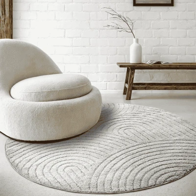 Afbeelding van Elle Decoration Panglao Modern hoogpolig tapijt, woonkamertapijt, wollig, hoog laag effect, Skandi, boho, geometrische golven, boog, voor woonkamer, slaapkamer, keuken, lichtgrijs, 160 cm