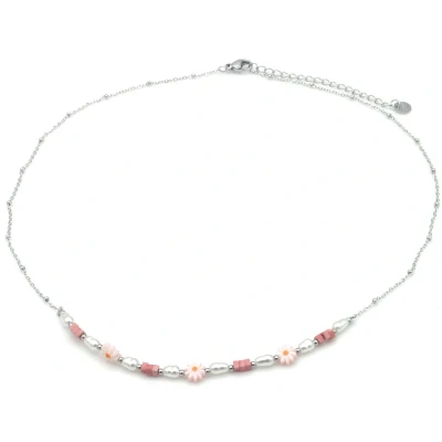 Afbeelding van Damesketting RVS Bloemen Design Zilverkleurig 40 45cm