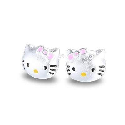 Afbeelding van baobei Hello Kitty kat Oorbellen voor vrouwen sterling zilver Cute Cat Love Stud cadeau Meisjes kinderen met juwelendoos (f1759)
