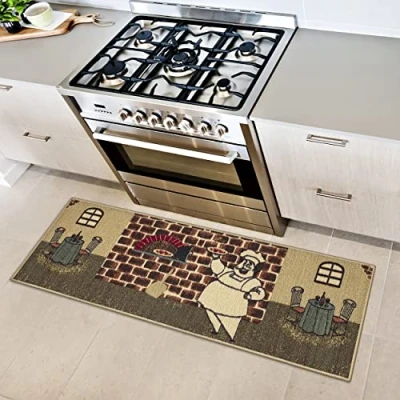 Afbeelding van Ottomanson Siesta collectie keukentapijtloper met rubberen achterkant en chef kok design, 50 cm x 150 cm, beige