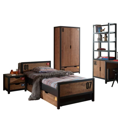 Afbeelding van De ALEX combinatie bestaat uit een nachtkastje, bed 90x200cm , Lade rolbed 2 deurs kledingkast en boekenkast