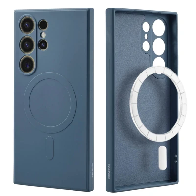 Afbeelding van Samsung Galaxy S24 Ultra MagSafe Hoesje Siliconen en TPU (zacht) iMoshion Backcover/Softcase Donkerblauw Telefoonhoesje