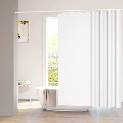 Afbeelding van WOLTU Douchegordijn, 240 x 200 cm, badgordijn, schimmelwerend, antibacterieel, waterdicht, polyester, wasbaar, wit, met 14 douchegordijnringen, voor bad en douche