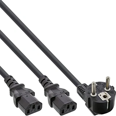 Afbeelding van 2x C13 CEE 7/7 (haaks) Y stroomkabel 0,50m + 3x 1,00mm / zwart 1 meter