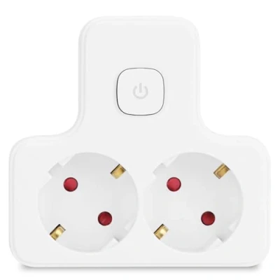 Afbeelding van Aigostar Franse stekkeradapter met 2 stopcontacten en schakelaar, wandcontactdoos, kinderbeveiliging, 16 A, 250 V, wit (2 witte schakelaar)