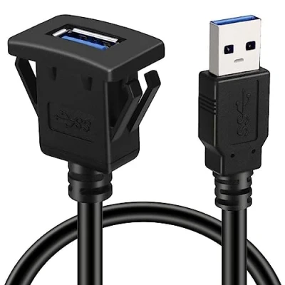 Afbeelding van Baolongking USB dashboardkabel voor vlakke montage, 3.0, verlengkabel dashboard, auto, boot, motorfiets (Square Single 3.0 1 m)