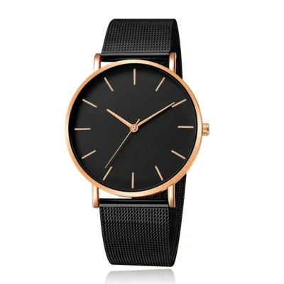 Afbeelding van LGT JWLS Vintage Herenhorloge Luxe Meshband Zwart met Roségouden Behuizing Zwarte Wijzerplaat