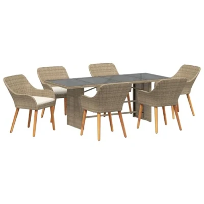 Afbeelding van vidaXL 7 delige Tuinset Beige Poly Rattan