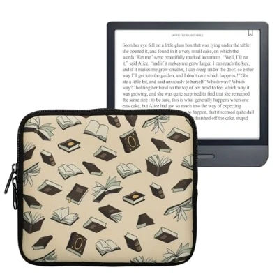 Afbeelding van kwmobile Universele Cover voor eReader Neopreen hoesje Boeken design beige / bruin goud