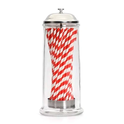 Afbeelding van CKB LTD Retro glazen rietjesdispenser, drinkrietjesdispenser, houder set bevat 50 streeppapieren rietjes kan ook worden gebruikt als desinfectiemiddel, salonkapper