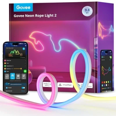 Afbeelding van Govee Neon Rope Light 2, 3m RGBIC LED Strip Lights met vormtoewijzing, werkt Matter, Alexa en Google Assistant, neonlicht voor wanddecoratie