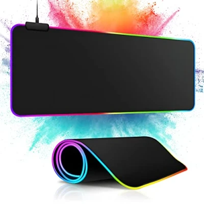 Afbeelding van m MU gaming muismat, RGB XXL muismat voor gamers, pc, extra groot, 800 x 300 mm, antislip computer en laptop 13 lichtmodi