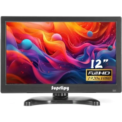 Afbeelding van Suprlipy 12 inch FHD Small IPS Monitor LCD scherm 1920 x 1080 60Hz 16:19 met BNC VGA AV ingang ingebouwde luidspreker voor CCTV bewakingscamera DVR PC STB gameconsole