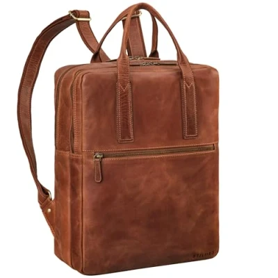 Afbeelding van STILORD &#039;Boris &#039; leren business rugzak met handvat mannen en vrouwen werk grote vintage laptop 17 inch rugzak, Kleur:andorra bruin