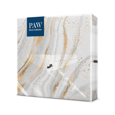 Afbeelding van PAW Papieren Servetten 3 laags (33 x 33 cm) I 20 Stuks Perfect voor Verjaardagen, Feesten, Bruiloften, Communie en Vieringen Tafeldecoratie, Kleurrijke Gouden Marmer
