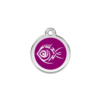 Afbeelding van Tribal Fish Purple roestvrijstalen hondenpenning small/klein dia. 2 cm RedDingo