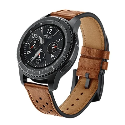 Afbeelding van SUNDAREE Compatibel met Galaxy Watch 46MM Horlogeband,22MM Bwart Leer Slimme Horlogeband Armband Reservebandjes voor Samsung 46MM/Gear S3 Frotier Classic/Amazfit GTR 47MM(46 Bruin)